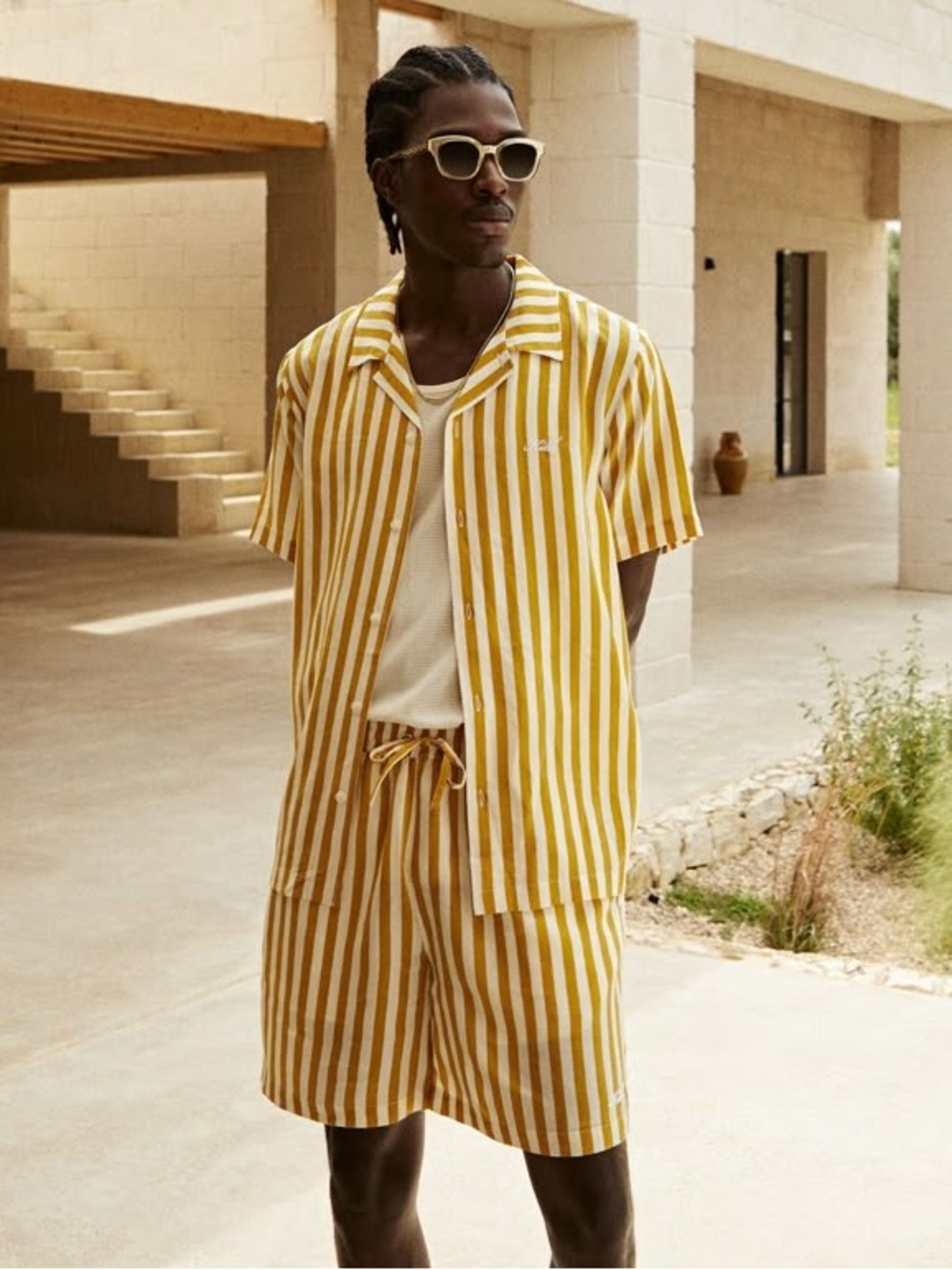 Kith Men’s Striped 2 Piece Set Thompson Camp Collar Shirt & Shorts
